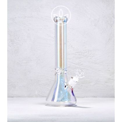 Robustné sklenené bongo Ledová perla 38cm zo 9mm hrubého skla. Odolný ice bong s difuzérom pre jemný dym.