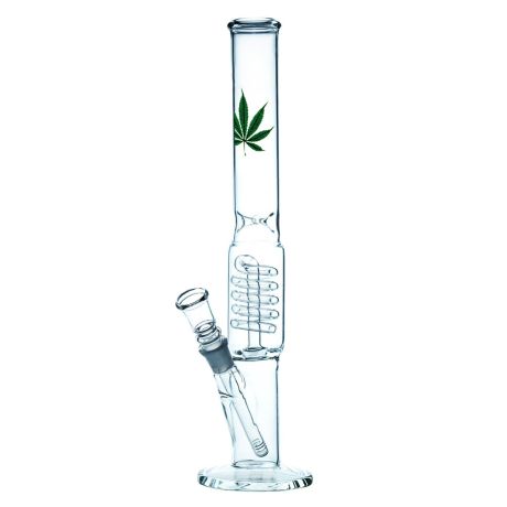 
Skleněný bong 39 cm - design listu, průměr 4–5 cm – dekorovaný bong z pevného skla s listovým vzorem a stabilní konstrukcí
