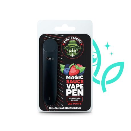 
Jednorázový vape pen Magic Sauce 20 Forbidden Fruits v kompaktním provedení zachycený na produktovém snímku
