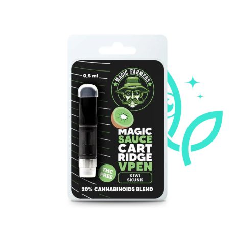 
Cartridge Magic Sauce 20 Kiwi Skunk v kompaktním provedení zachycená na detailním produktovém snímku
